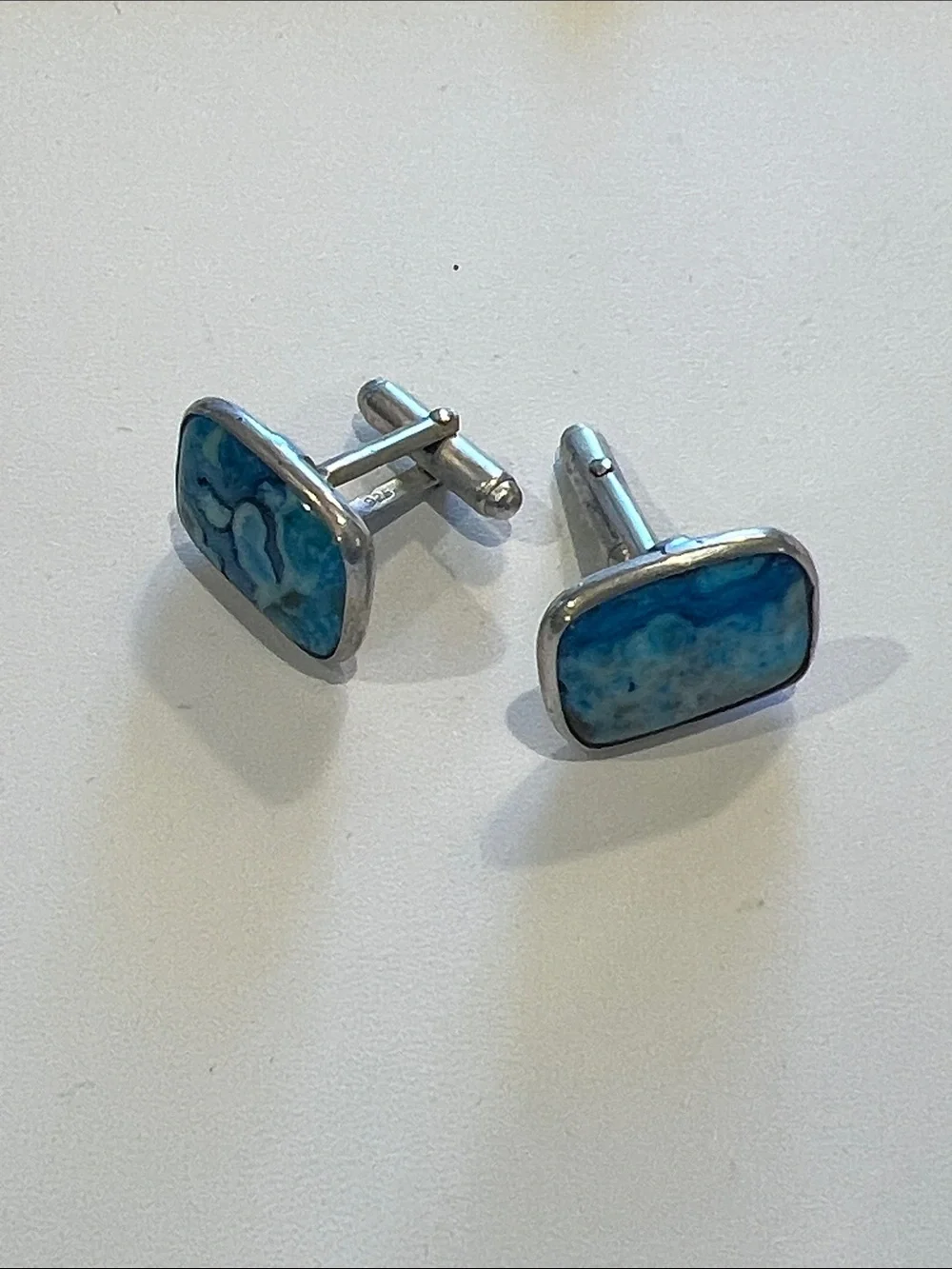 Ocean Blue Agate Stone Cufflinks